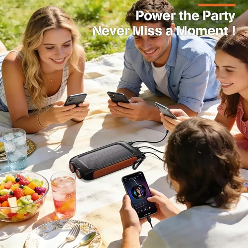 Vista 7 de Banco de energía solar 20000mAh con USB-C, cargador portátil para acampar Naranja
