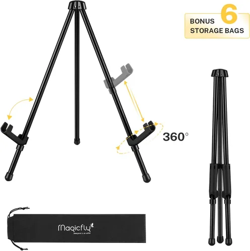 Vista 2 de Magicfly Paquete de 6 caballetes de mesa, caballetes de mesa de acero negro para exhibición, caballete de trípode ajustable y portátil con 6 bolsas