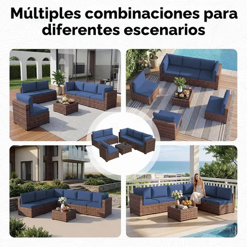 Vista 8 de LHBcraft Juego de muebles de patio al aire libre, 7 piezas seccionales para Azul marino