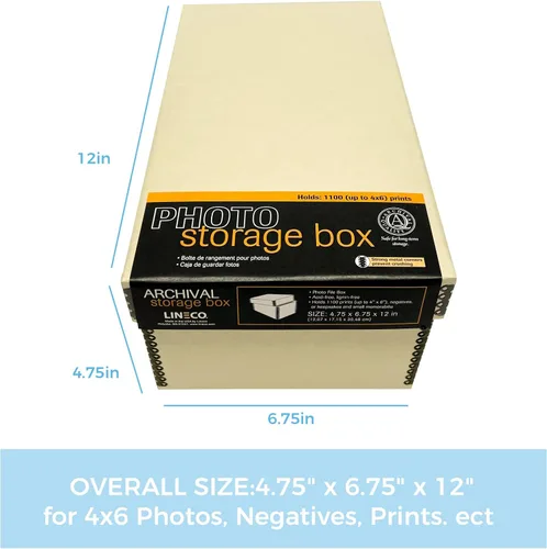 Vista 2 de Lineco Caja de tarjetas fotográficas, almacenamiento de archivo de calidad de museo, sin ácidos con tapa extraíble, almacenamiento a granel