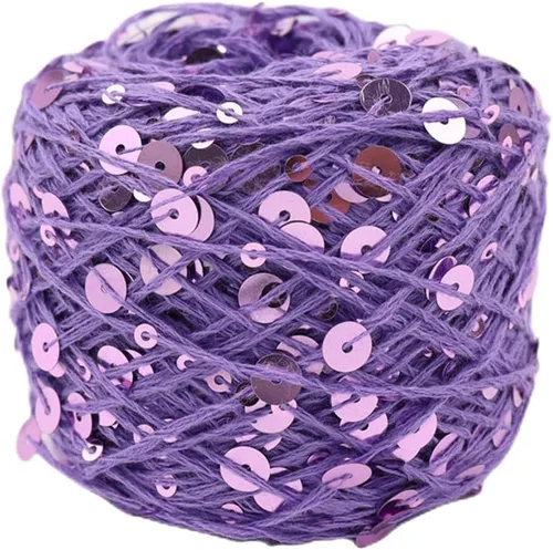 Vista 11 de Hilo de algodón de lentejuelas brillantes de 153 yardas, hilo brillante de ganchillo para diadema, gorro, tejer, suéter, tejido, puntada de Beige