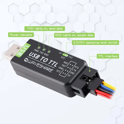 Vista 2 de Adaptador industrial USB a serie UART Adaptador serie FT232RL Convertidor de serie a USB Adaptador USB a TTL Módulo de puerto Soporte de múltiples