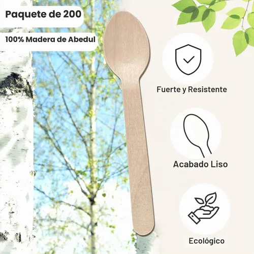 Vista 6 de 1000 cucharas de madera desechables, cucharas de bambú natural de 6.3 pulgadas, compostables y biodegradables, ideales para comer, manualidades