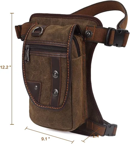 Vista 3 de Bolso de mensajero de lona vintage para hombre, bolso de mensajero de retazos de cuero en el pecho