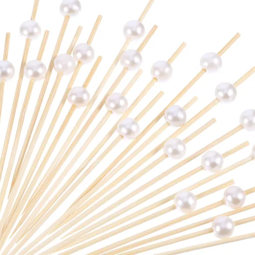 Vista 10 de Blulu Paquete de 200 palillos de dientes elegantes para aperitivos, brochetas de cóctel de perlas de 4.7 pulgadas para bebida, palitos con sabor a