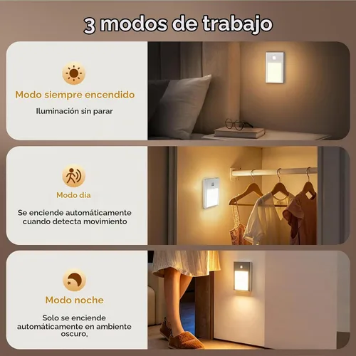 Vista 5 de VST Luz nocturna con sensor de movimiento, luces de escalera recargables con instalación de succión magnética para interiores, dormitorio, pasillo