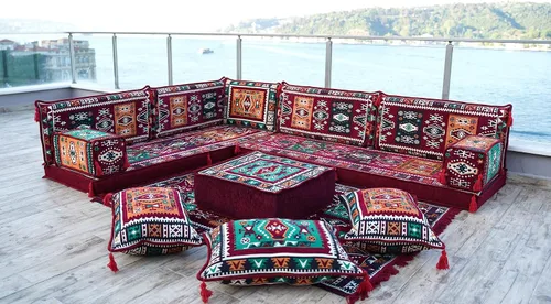 Vista 2 de arabicsofa Cojines de asiento de suelo de esquina con almohadas de respaldo – Juego de sofá modular de suelo estilo boho