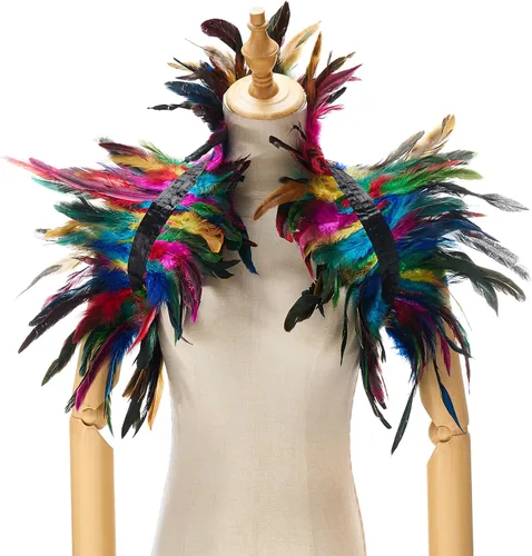Vista 5 de Lentejuelas de plumas naturales Shrug Shrug Chal Capa Cuello Gótico Victoriano Plumas Chal de Halloween Dress Up