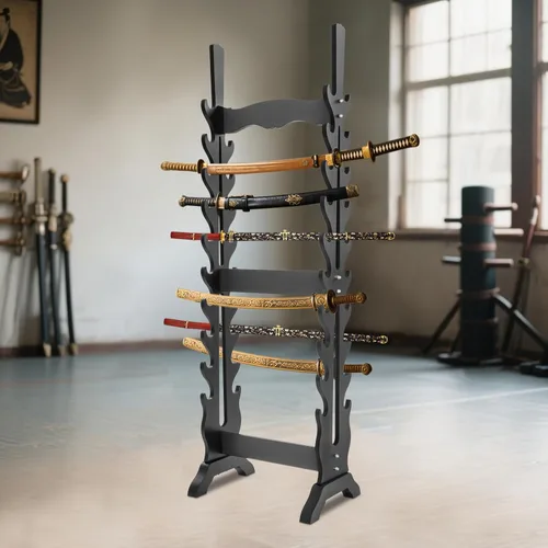Vista 4 de Katana - Soporte para espada Soporte de piso de exhibición de espada de 20 niveles Soporte de bambú samurái Katana Soporte de piso resistente