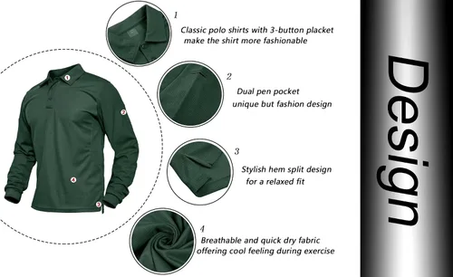 Vista 2 de BIYLACLESEN Camisetas polo de golf para hombre rendimiento piqué táctico militar manga larga