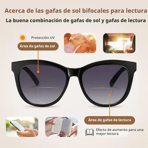 Vista 3 de EASY READ Lentes de sol bifocales de lectura para mujer, a la moda, con protección UV400 (aumento 1.00, negro)