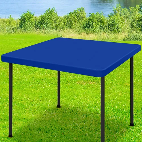 Vista 56 de Moosfor Mantel rectangular de elastano de 4 pies, manteles elásticos ajustables para pícnic, funda elástica y lavable para mesa de patio para Azul
