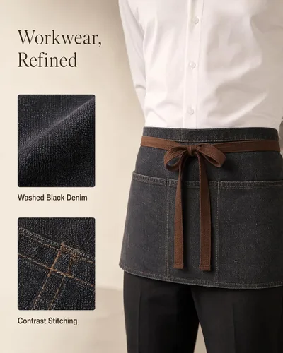 Vista 5 de Toyvian Durable Denim Waist Apron with 3 Pockets Unisex, Short Half Server Apron for Waiter Waitress, Bar, Cafe & Kitchen