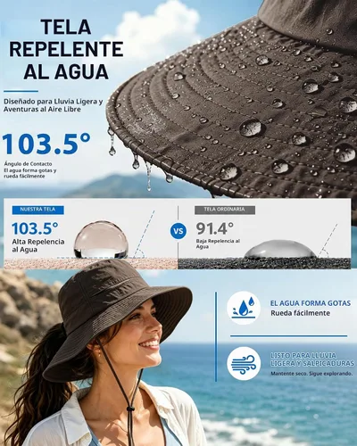 Vista 4 de Sombrero de cola de caballo para mujer, UPF50+, impermeable, sombrero de Café