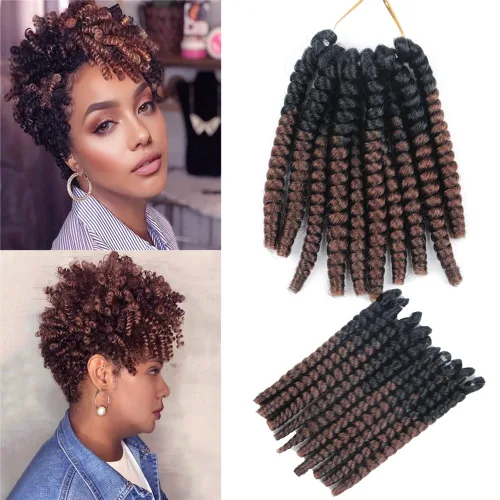 Vista 44 de Saniay - 3 paquetes de trenzas de ganchillo cortas trenzadas de ganchillo con espiral, rizos con espiral jamaicana, 20 mechones por paquete