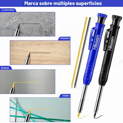 Vista 7 de Hiboom Paquete de 2 lápices de carpintero sólidos con 14 repuestos, marcador mecánico de punta larga con afilador integrado para carpintero