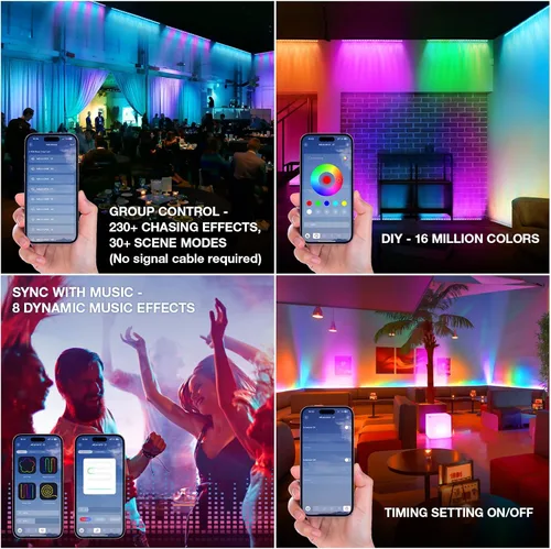 Vista 4 de Barra de luz de lavado de escenario para DJs: luces de lavado de pared RGBW de 120W con LED de fondo RGB - Control remoto IR APP y control DMX