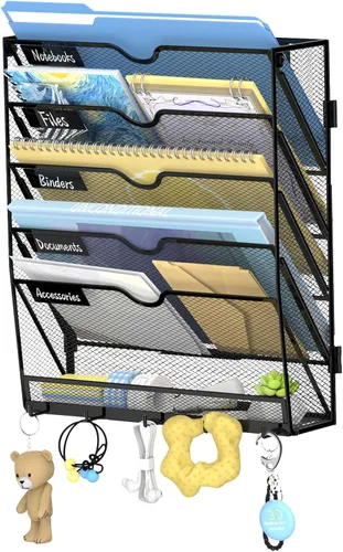 Vista 11 de SUPEASY Organizador de archivos de pared de 10 niveles con ganchos Negro