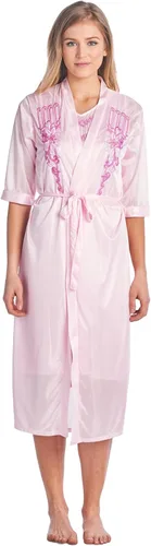 Vista 15 de Casual Nights Conjunto de bata y camisón de satén de 2 piezas para mujer Bordado Azul