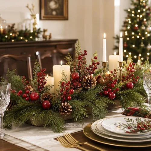 Vista 7 de BANBERRY DESIGNS Púas de Navidad – Plantación de piña con punta de nieve – racimos de bayas rojas y manzanas – Decoración – Artesanía – 9 piezas