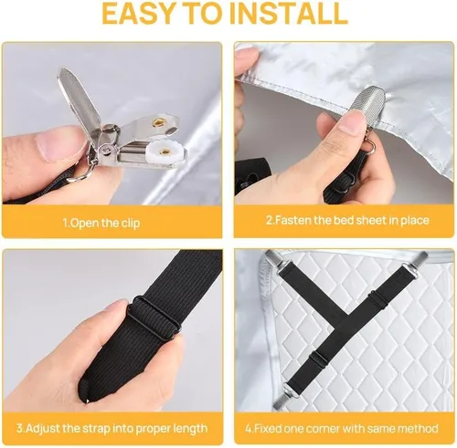 Vista 8 de FGY Correas de sábanas ajustables con clips de metal para ropa de cama de mantel