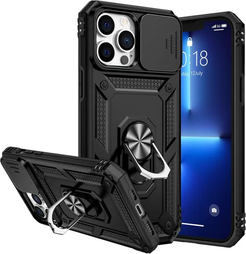 Vista 8 de Goton Armor - Funda para iPhone 13 Pro Max con soporte para cámara deslizante y soporte de grado militar resistente con soporte magnético