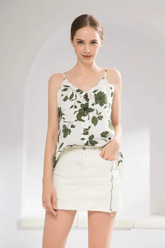 Vista 2 de Strappy Tank-Tops for Womens Floral-Prints Button-Down V-Neck Sexy Sleeveless-Blouses Casual Cami-Shirts