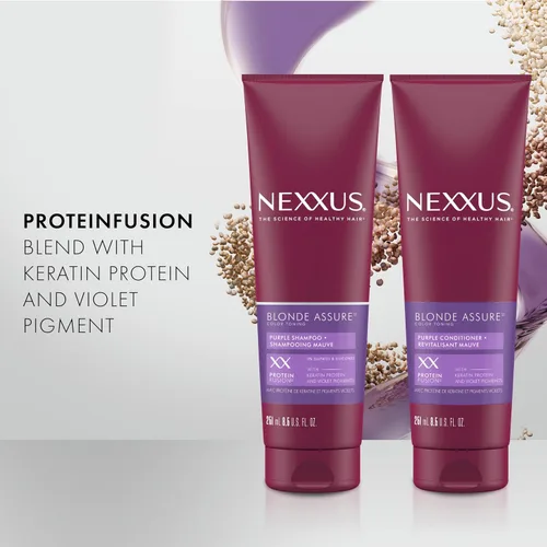 Vista 3 de Nexxus Blonde Assure Purple Champú y acondicionador Color Assure 2 unidades de champú y acondicionador para el cabello rubio, blanqueado y plateado