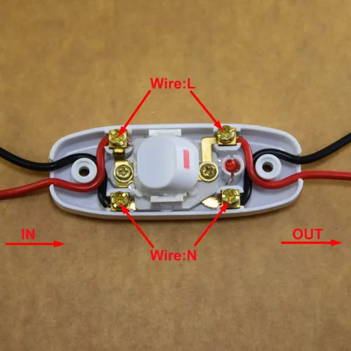 Vista 7 de Interruptor de cable en línea de encendido/apagado con indicador LED rojo, blanco