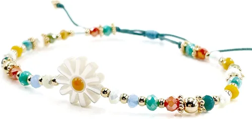 Vista 2 de Women's Crystal Bracelet with Daisy Flower Charm, Aquamarine Nylon String, Adjustable
