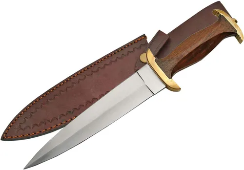 Vista 4 de SZCO - Cuchillo de caza de espiga completa de 15 pulgadas, cuchillo de daga del siglo XIV con mango de madera marrón, hoja de acero inoxidable
