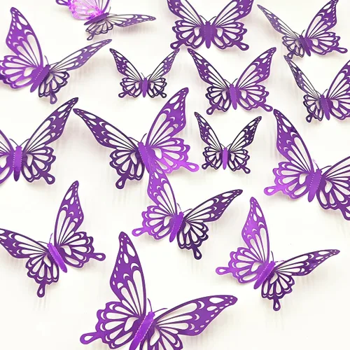Vista 12 de Calcomanías de pared de mariposa 3D, decoraciones de mariposa para cumpleaños, bodas, fiestas, decoraciones de mariposas para decoración de sala