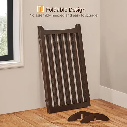 Vista 5 de Topeakmart Valla para perros para interiores de 36 pulgadas de alto, 3 paneles de puerta plegable de madera para mascotas con 2 pies de soporte