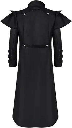 Vista 2 de FMMOEK Disfraces medievales Steampunk - Gabardina larga gótica victoriana vintage, chaqueta para hombre, doble botonadura con cremallera