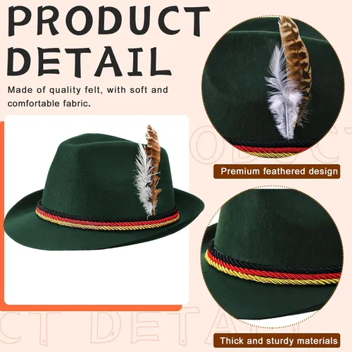 Vista 3 de 4 sombreros de Ktoberfest alemanes con plumas, sombreros bávaros para el Oktoberfest, accesorios de disfraz, fiesta de Oktoberfest, juego retro