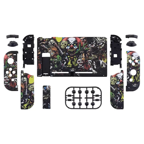 Vista 2 de eXtremeRate Colorful Border Screen Protector + Scary Party DIY Replacement Full Set Shell for Nintendo Switch