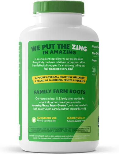 Vista 7 de Amazing Grass Greens Blend Superfood - Cápsulas de polvo de vegetales con espirulina, clorella, raíz de remolacha, enzimas digestivas y probióticos