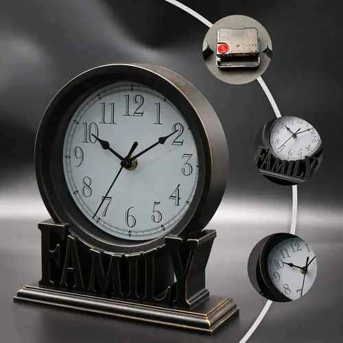 Vista 2 de Reloj de mesa de 6.5 pulgadas, estilo vintage, sin tictac, funciona con pilas, con movimiento de cuarzo, vidrio HD para dormitorio, sala de estar