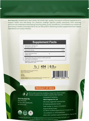 Vista 2 de Best Naturals Bhringraj en polvo orgánico certificado por USDA, 8.01 oz, sin gluten, sin OMG, vegano