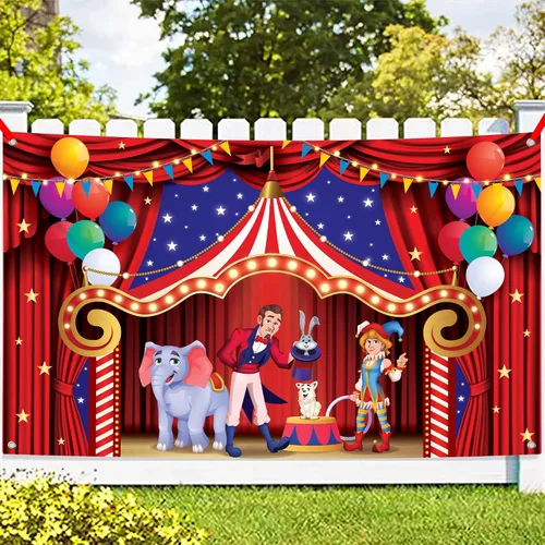 Vista 3 de KatchOn, Globo rojo para primer cumpleaños, grande, 40 pulgadas, telón de fondo de carnaval para decoraciones de carnaval, grande de 72 x 44