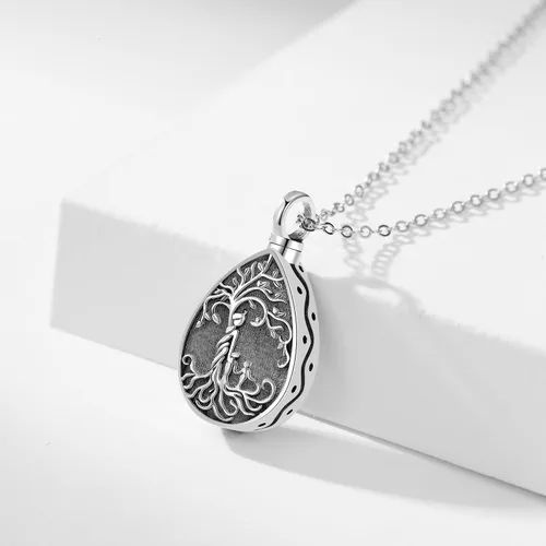 Vista 67 de Collar con colgante de urna de cenizas de cremación y árbol de la vida para mujer, plata de ley US1