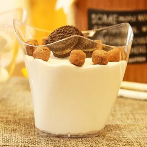 Vista 8 de Tosnail Paquete de 50 vasos triangulares de postre de 4 onzas, vasos desechables de plástico con 50 cucharas de postre de plástico