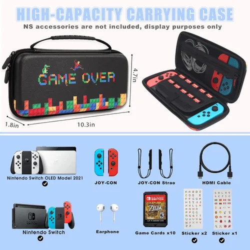 Vista 6 de Witseoct OLED Switch Carrying Case Protectorwith DIY Stickers Compatible with Nintendo Switch with 10 Games Cartridges Protective Hard Shell Travel