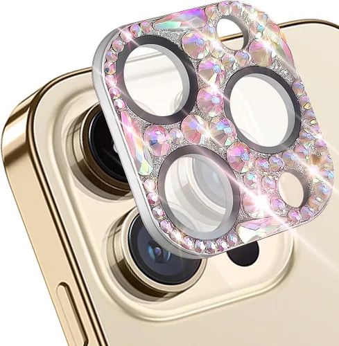 Vista 2 de Protector de lente de cámara con diamantes brillantes compatible con iPhone 15 Pro y iPhone 15 Pro Max, cubierta de cámara de gemas con purpurina