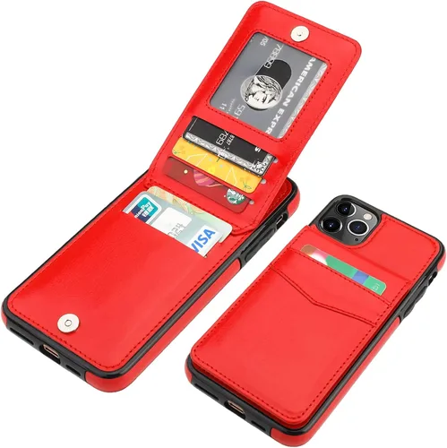 Vista 9 de KIHUWEY Funda tipo cartera para iPhone 11 Pro Max con soporte para tarjetas Negro