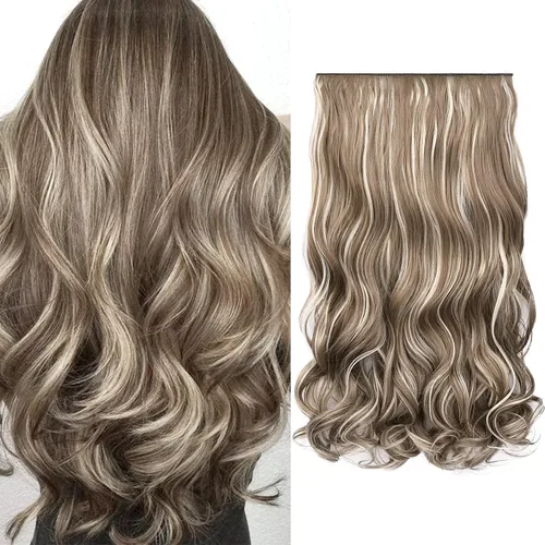Vista 33 de REECHO Extensiones de cabello rubio, extensiones de una pieza con clip de 20" para mujer, extensiones de cabello sintético suave y natural con ondas