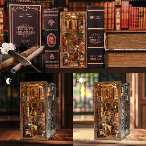 Vista 7 de CCCDF - Kit de rincón de libros, casa de muñecas en miniatura para biblioteca, kit de libro para adultos y adolescentes, decoración de estantería