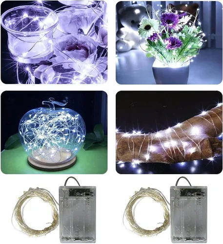 Vista 2 de bxroiu 2 x 20 LEDs cadena de luces funciona con pilas 2 programa, 6.5ft alambre de plata cadena de luces para recámara fiestas de Navidad