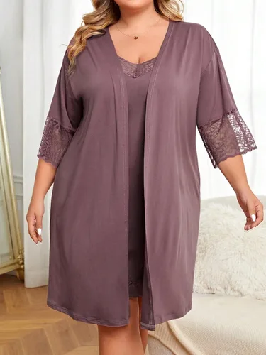 Vista 6 de Floerns Camisón de encaje en contraste para mujer, talla grande, con bata