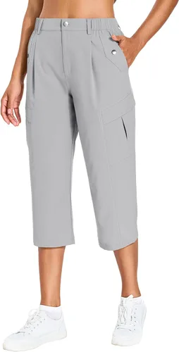 Vista 10 de Women's Quick Dry Hiking Pants Lightweight Cargo Capris Verde militar